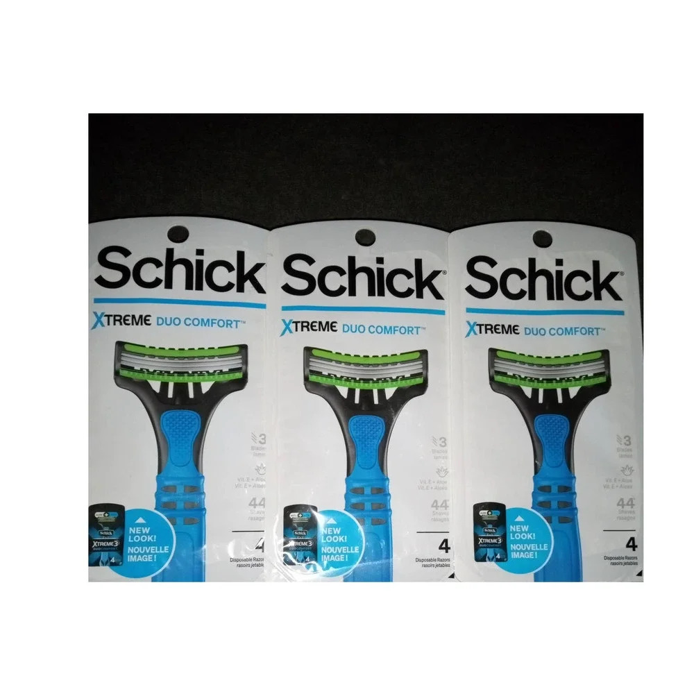 3 Pack Schick Xtreme 3 Duo Comfort 4-in-Pack Disposable Razor for Men's (J12)